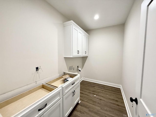 1005 Newbury Cv SW, Decatur, AL 35603 - washroom featuring washer hookup, cabinet space, dark wood-style flooring, baseboards, and recessed lighting