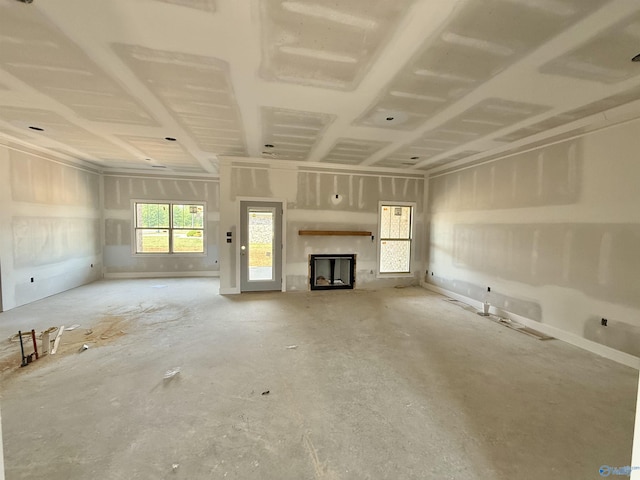 unfurnished living room with a fireplace