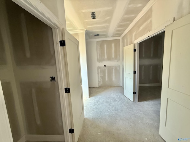 hallway with visible vents and carpet flooring
