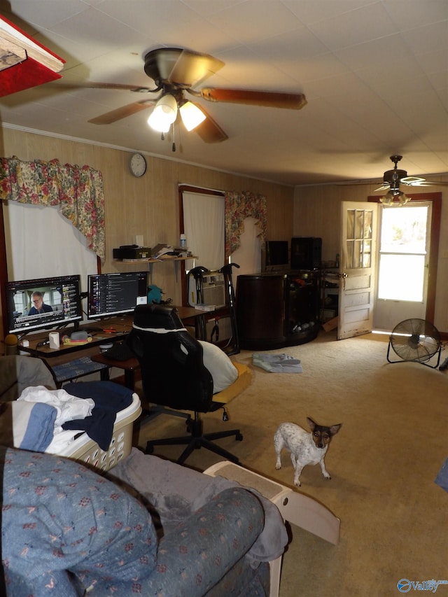 interior space featuring ceiling fan