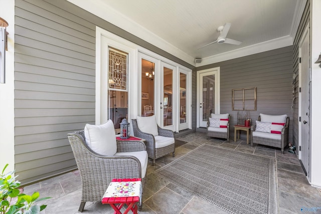 9 Beck St NW, Huntsville, AL 35806 - exterior space featuring a ceiling fan, french doors, and an outdoor hangout area