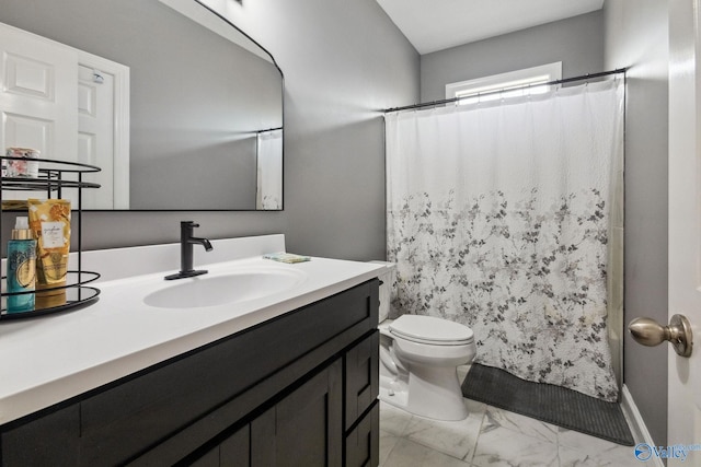 2801 Mountain View Dr, Southside, AL 35907 - full bath with marble look tile flooring, vanity, and a shower with curtain