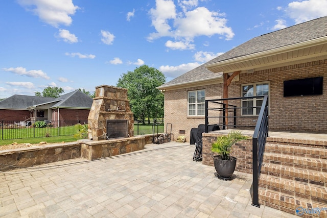 2801 Mountain View Dr, Southside, AL 35907 - view of patio with an outdoor stone fireplace