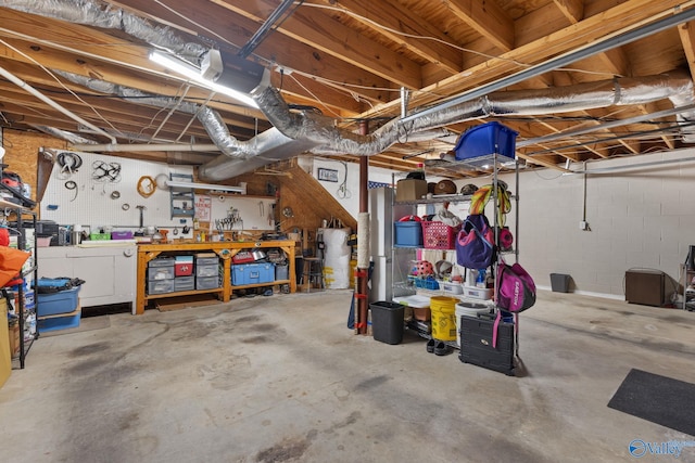 basement featuring a workshop area