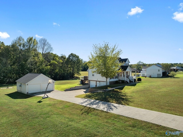 view of yard with a garage