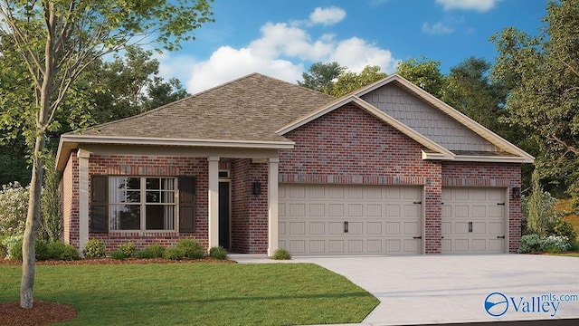 view of front of property featuring a garage and a front yard