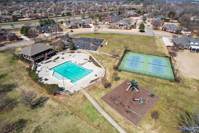 drone / aerial view with a residential view