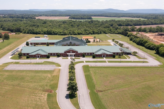 birds eye view of property featuring a mountain view and a rural view