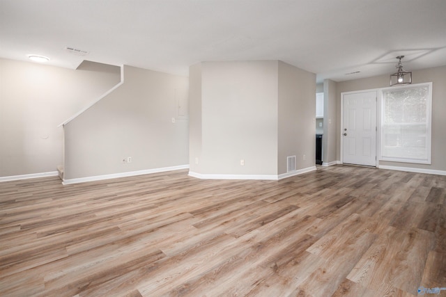 unfurnished living room with light hardwood / wood-style floors