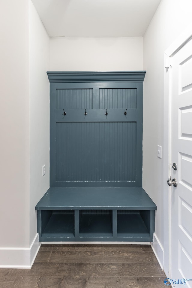 mudroom with dark hardwood / wood-style floors