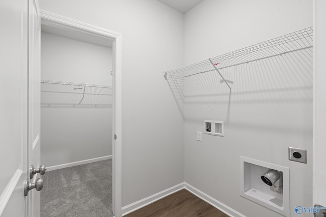 laundry room featuring dark colored carpet, washer hookup, and hookup for an electric dryer