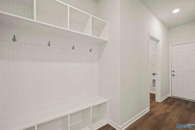 mudroom featuring dark hardwood / wood-style flooring