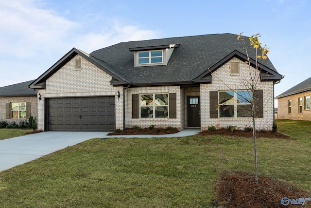 craftsman-style house with a garage and a front lawn