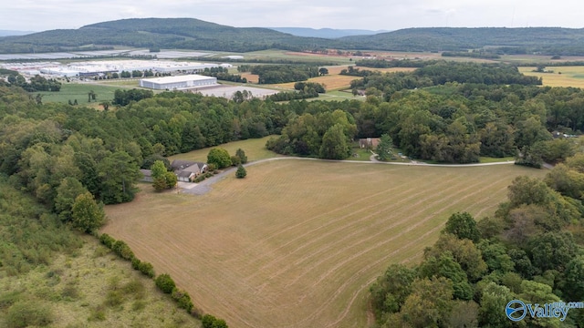 birds eye view of property with a mountain view and a rural view