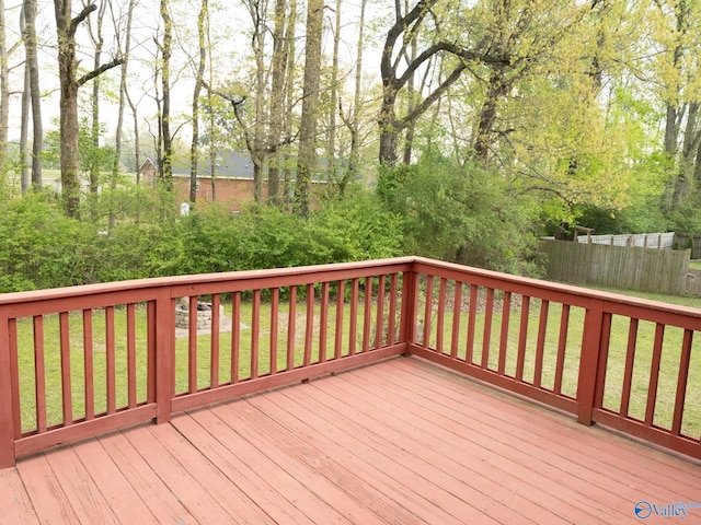 deck featuring a yard and fence