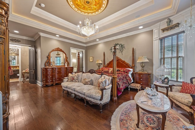 3 Mcmullen Ln, Gurley, AL 35748 - bedroom featuring a chandelier, a raised ceiling, hardwood / wood-style floors, and ornamental molding