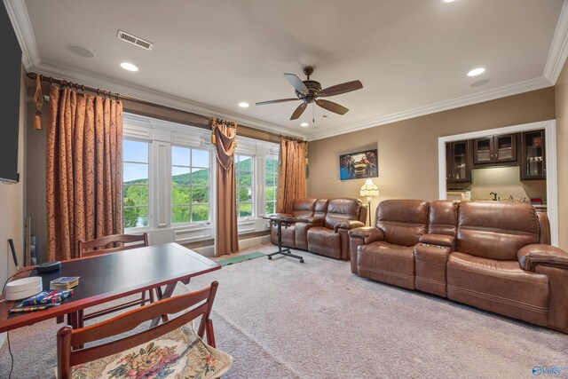 3 Mcmullen Ln, Gurley, AL 35748 - living area with ceiling fan, ornamental molding, carpet flooring, and recessed lighting