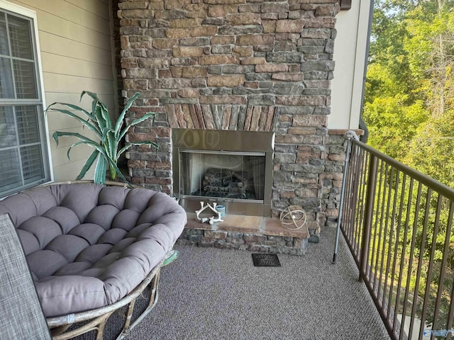 exterior space featuring a fireplace