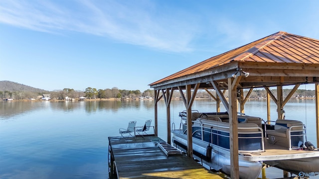 view of dock with a water view