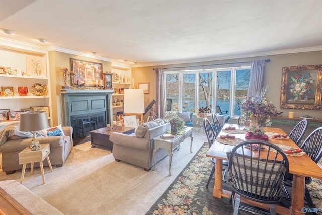 living room with crown molding