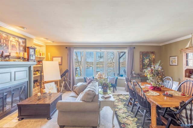 living room with crown molding and a wealth of natural light