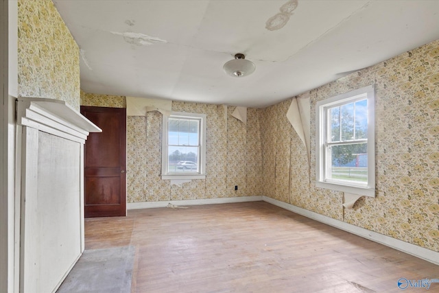 spare room featuring plenty of natural light and hardwood / wood-style floors