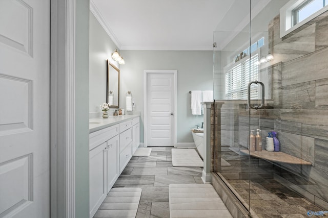 7531 Hadleigh Crst, Owens Cross Roads, AL 35763 - full bath featuring vanity, ornamental molding, a stall shower, and baseboards