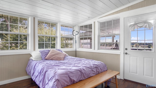 732 Bluff Dr, Rogersville, AL 35652 - bedroom with vaulted ceiling, dark wood finished floors, baseboards, and wooden ceiling