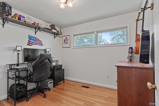 1308 Aston St, Athens, AL 35611 - home office featuring a textured ceiling, baseboards, visible vents, and light wood-style floors