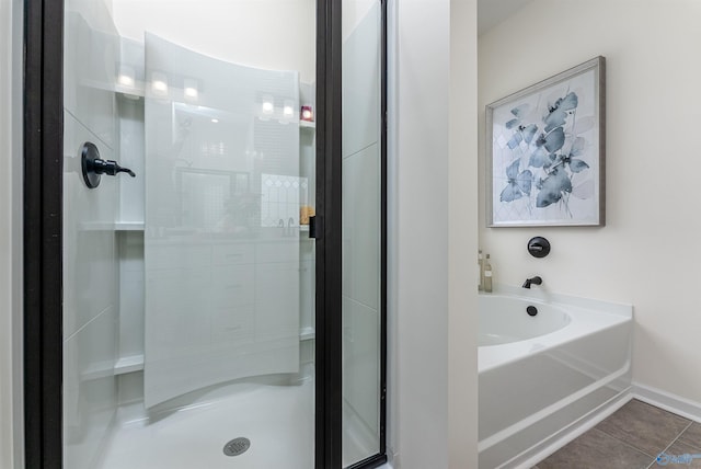 166 Mill Valley Way, New Market, AL 35761 - full bathroom with a bath, baseboards, tile patterned flooring, and a shower stall