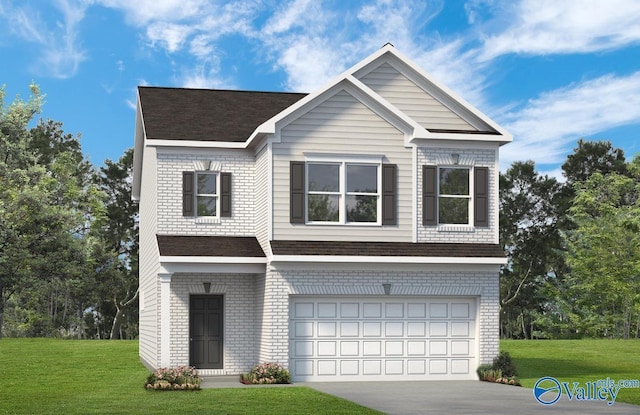 166 Mill Valley Way, New Market, AL 35761 - view of front of house with a front lawn, brick siding, driveway, and an attached garage
