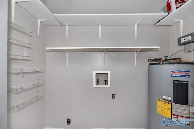 laundry room featuring electric dryer hookup, electric water heater, and hookup for a washing machine