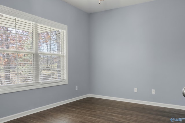 unfurnished room featuring plenty of natural light and dark hardwood / wood-style floors