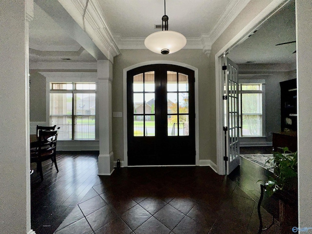 6901 Ridge Pointe Dr SE, Owens Cross Roads, AL 35763 - entrance foyer featuring arched walkways, ornamental molding, healthy amount of natural light, baseboards, and french doors