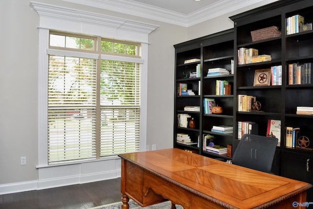 6901 Ridge Pointe Dr SE, Owens Cross Roads, AL 35763 - home office with dark wood-style floors and crown molding