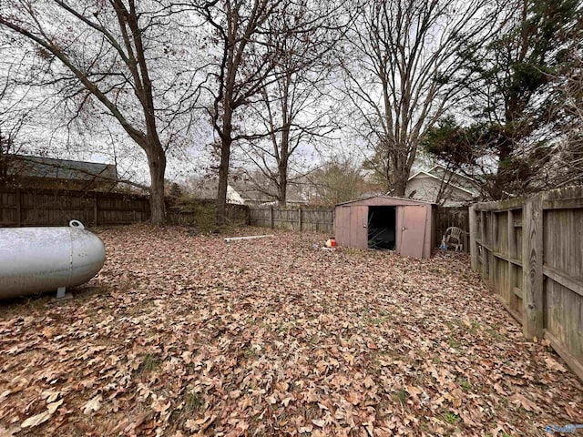 view of yard featuring a shed