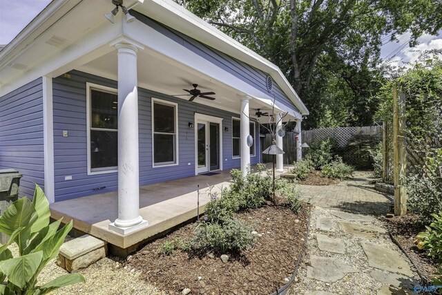 exterior space with a patio and ceiling fan