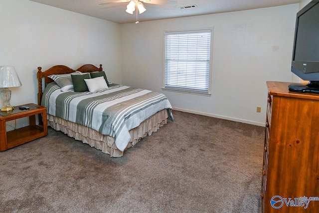 bedroom featuring carpet floors and ceiling fan