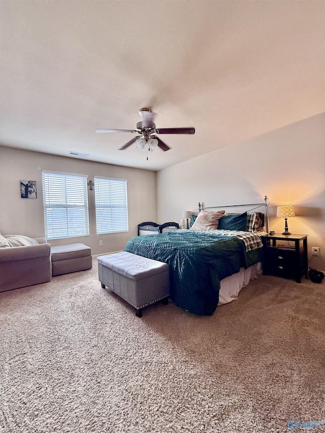 bedroom featuring carpet flooring and ceiling fan