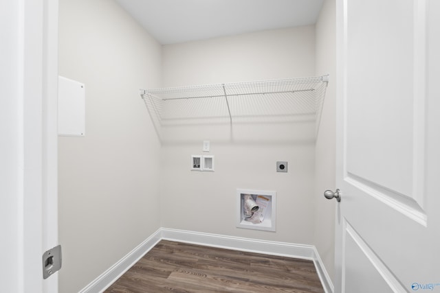 laundry room featuring hookup for a washing machine, dark wood-type flooring, and hookup for an electric dryer