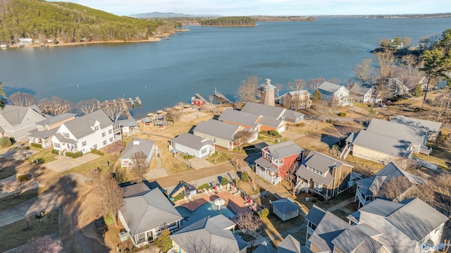 aerial view featuring a residential view and a water view