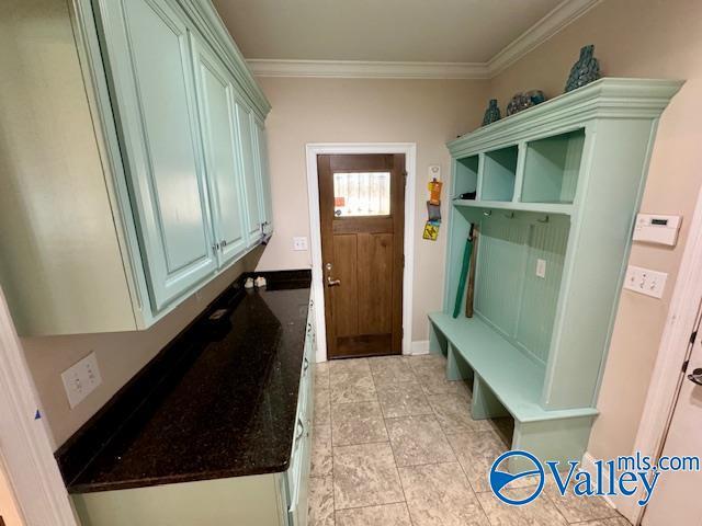 mudroom with ornamental molding