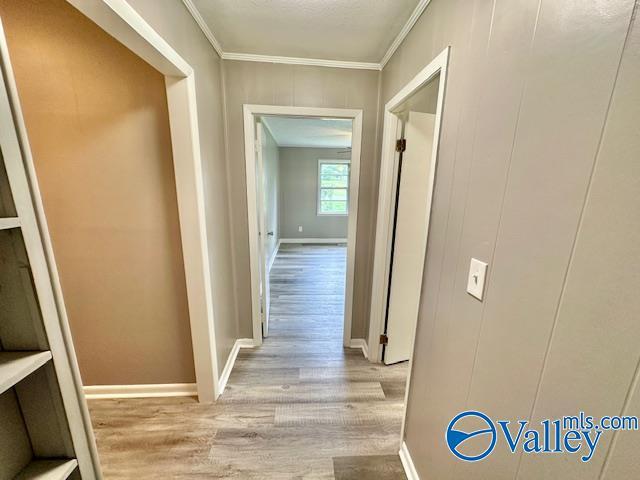 196 Johnson St, Rainsville, AL 35986 - corridor with wood finished floors, ornamental molding, and baseboards