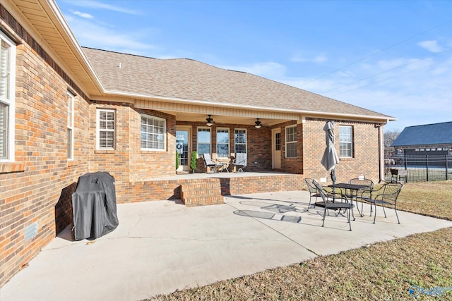 view of patio / terrace featuring ceiling fan