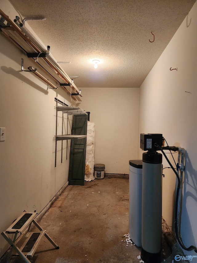 basement with a textured ceiling