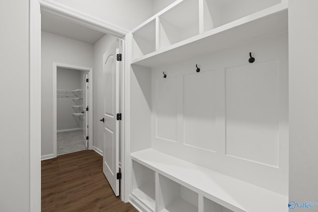 mudroom featuring dark wood-type flooring