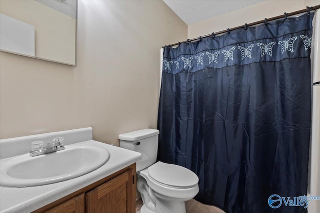 bathroom with vanity, a textured ceiling, and toilet