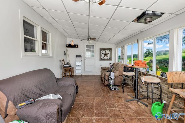 living room with ceiling fan