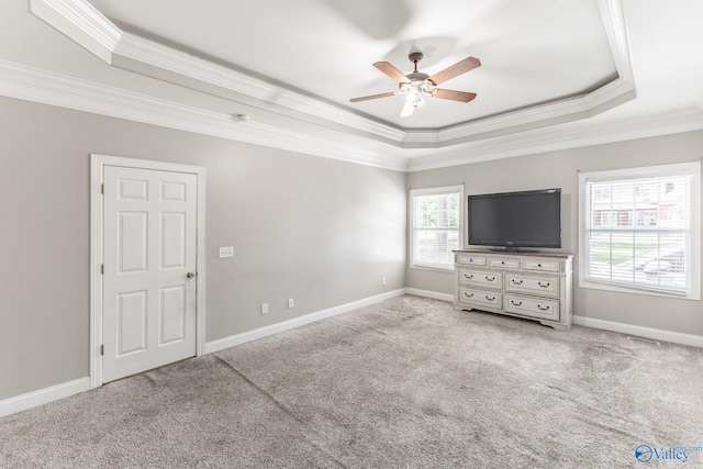 238 Riverwalk Trl, New Market, AL 35716 - unfurnished bedroom with a raised ceiling, ornamental molding, carpet, and a ceiling fan