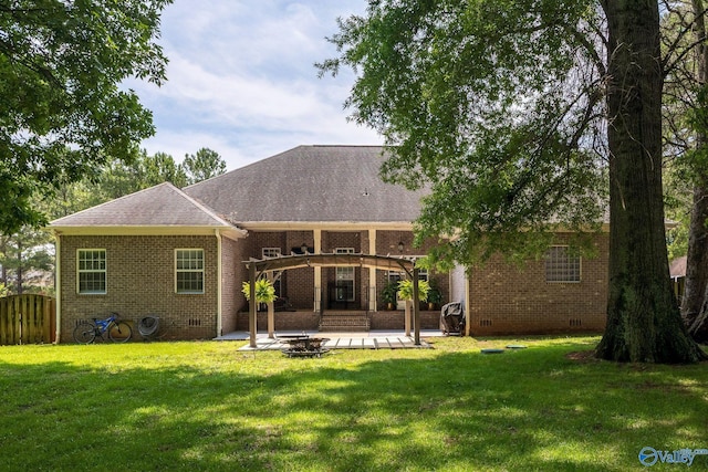 238 Riverwalk Trl, New Market, AL 35716 - rear view of house featuring a pergola, brick siding, a patio, and crawl space